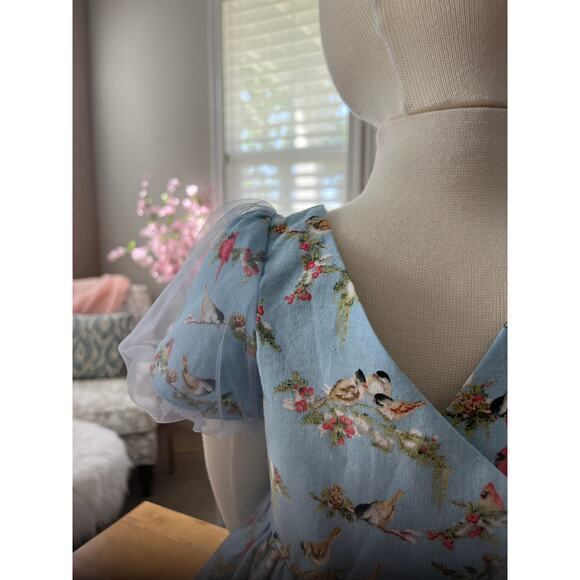 Myrtle Pattern Baby Girl Chiffon and Cotton Puff Sleeved Dress Baby Blue Birds - Picture 3 of 10